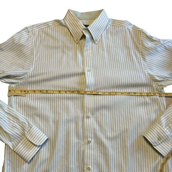 Ike Behar Men's Green White Pinstripe Dress Shirt Size Large - Picture 9 of 10